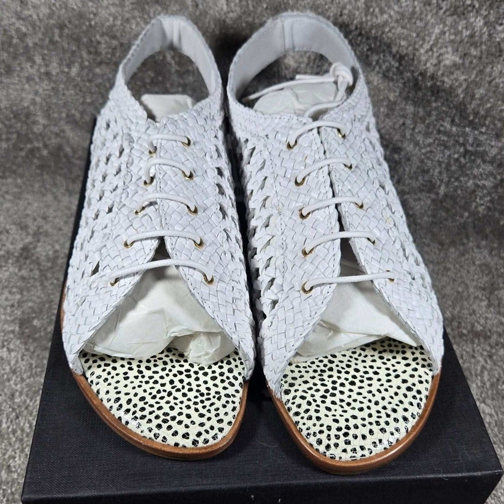 J.Crew Woven Sandals White Leather Lace Up Slingback Dalmatian Women 9.5